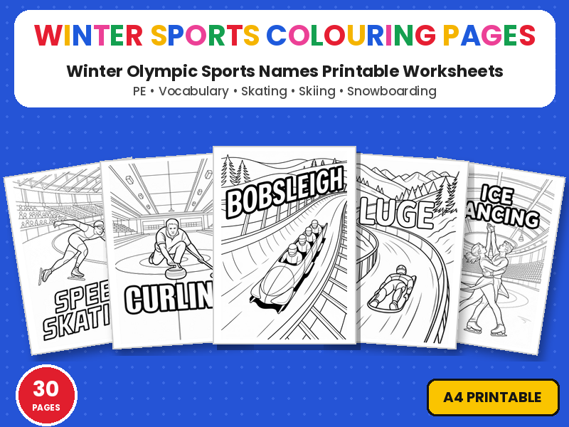 Winter Sports Colouring Pages | Printable Colouring Page Worksheets | Winter Olympics Vocabulary PE