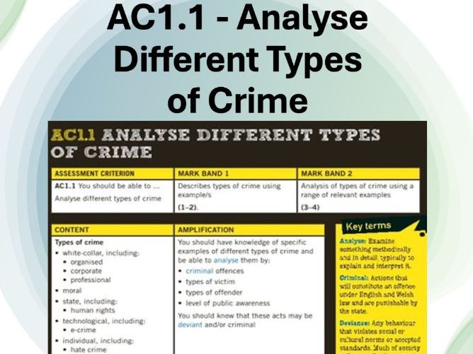 Level 3 Criminology Unit 1 AC1.1 (Types of Crime - 6 lessons)