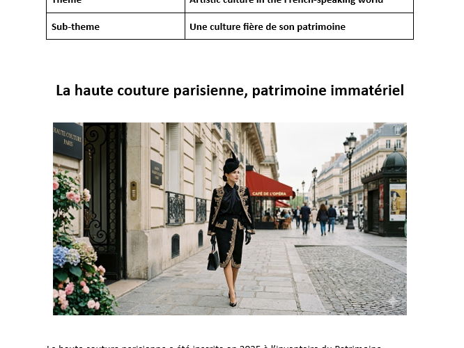 AQA A Level French stimulus card worksheets - Une culture fière de son patrimoine
