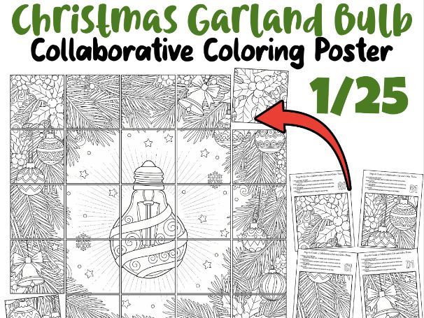 Christmas Garland Bulb Collaborative Poster | Holiday Light Bulb Classroom Activity