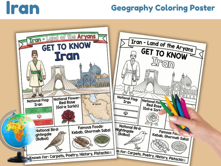 Iran Geography Coloring Poster | Country Facts & Culture Worksheet