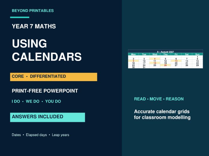 Using Calendars | Y7 Differentiated No-Print I Do–We Do–You Do PPT & Answers