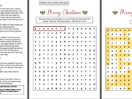 Christmas Collocations Word Search