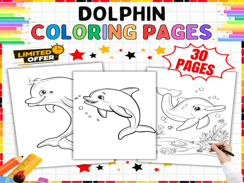 Dolphin Colouring Pages | 30 Printable Marine Animals Worksheets & Ocean Wildlife Art Activities