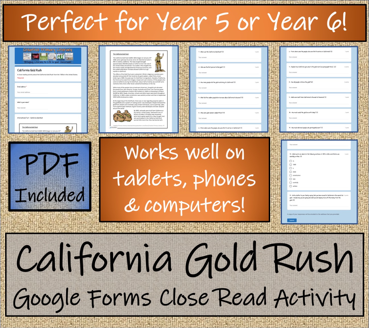 UKS2 California Gold Rush Reading Comprehension Activity | Digital