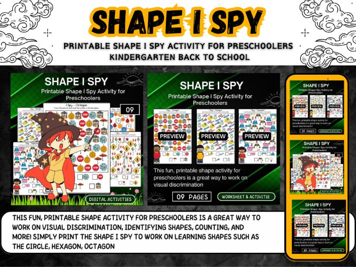 Printable Shape I Spy Activity for Preschoolers back to school worksheets