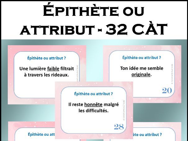 Épithète ou attribut - 32 cartes à tâches