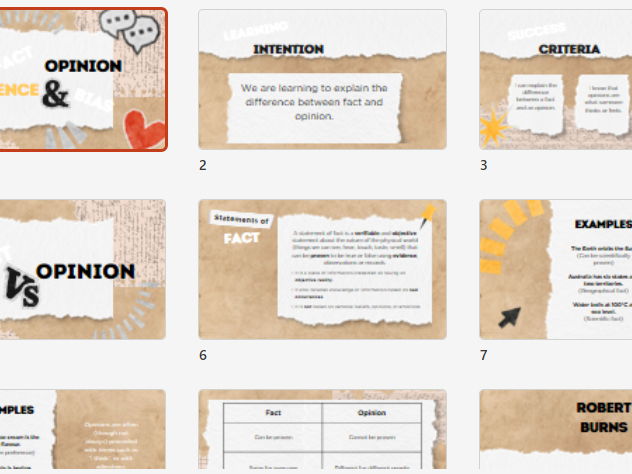 Fact and Opinion Linking to Robert Burns (5 Lessons)