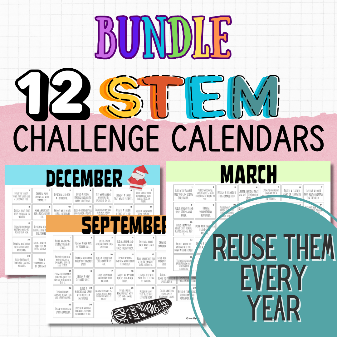 STEM Challenge Calendar Bundle | 12 Months of Daily STEM Activities (Primary & ESL) KS2