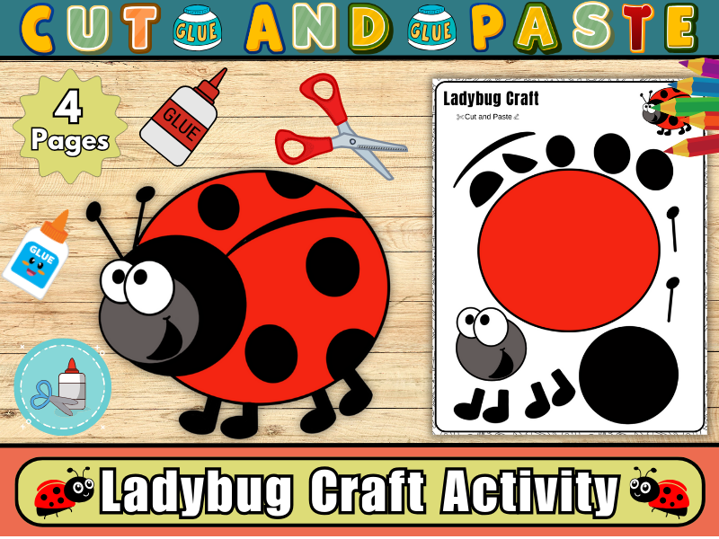 Ladybug Craft Activity-Spring Activity-Insect Craft-Cut and Paste Activity,Color