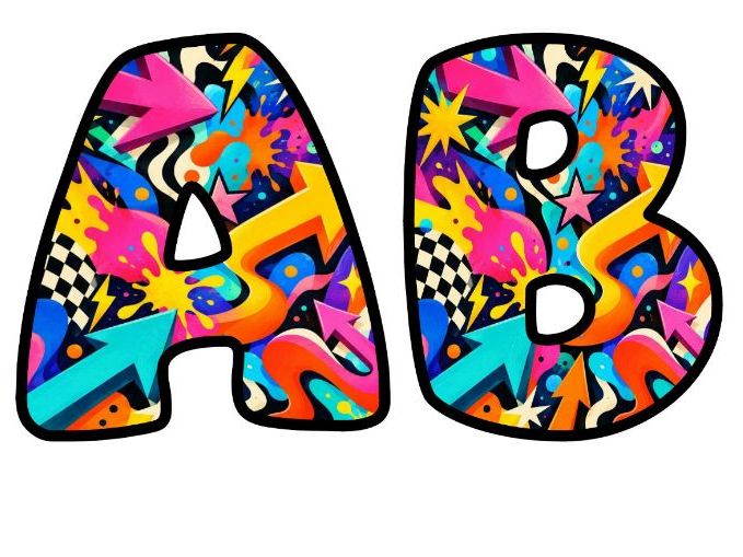 Pop Art Arrows and Splashes Bubble Letters | Patterned Bulletin Board Letters