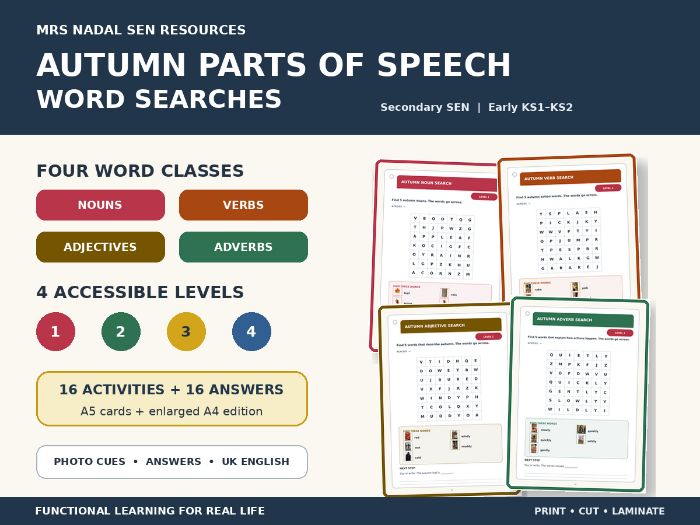 Autumn Parts of Speech Word Searches SEN