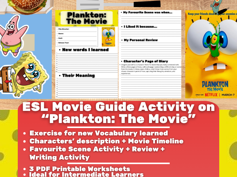 ESL Movie Guide Worksheets - Plankton: The Movie - SpongeBob SquarePants