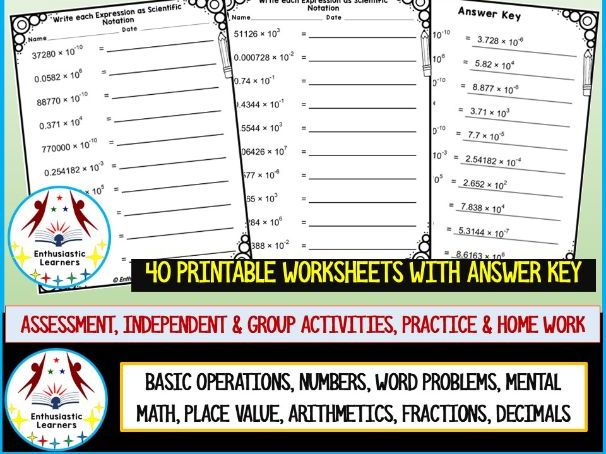 Write Each Expression as Scientific Notation Worksheets Math Problems