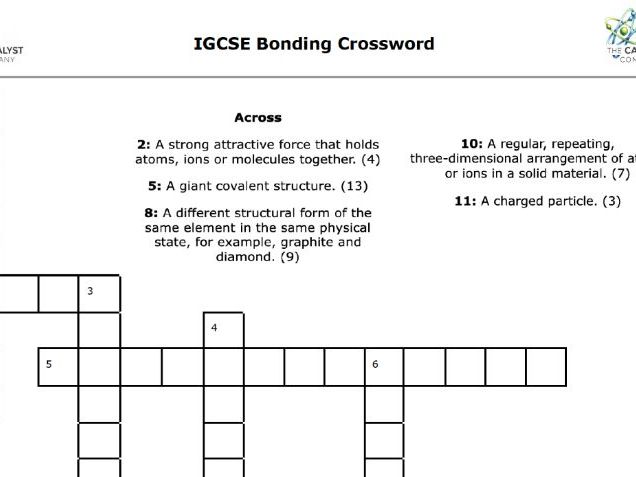IGCSE Bonding Crossword