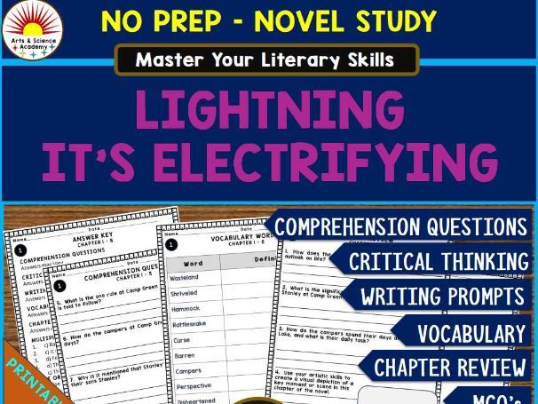 LIGHTNING IT’S ELECTRIFYING Novel Study Comprehension, Critical Thinking, Vocab, MCQs, True or False
