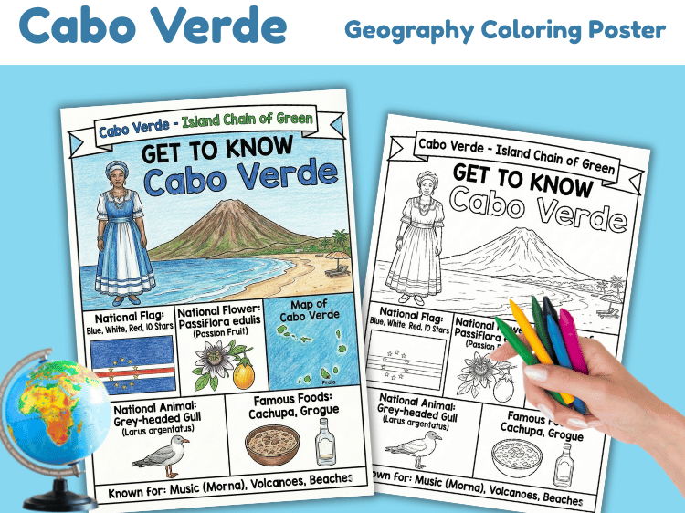 Cabo Verde Geography Coloring Poster | Country Facts & Culture
