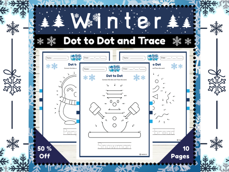 Winter Themed Dot to Dot and Tracing Activities : Connect the Dots and Learn