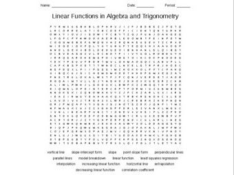 Linear Functions in Algebra and Trigonometry Vocabulary Word Search ...