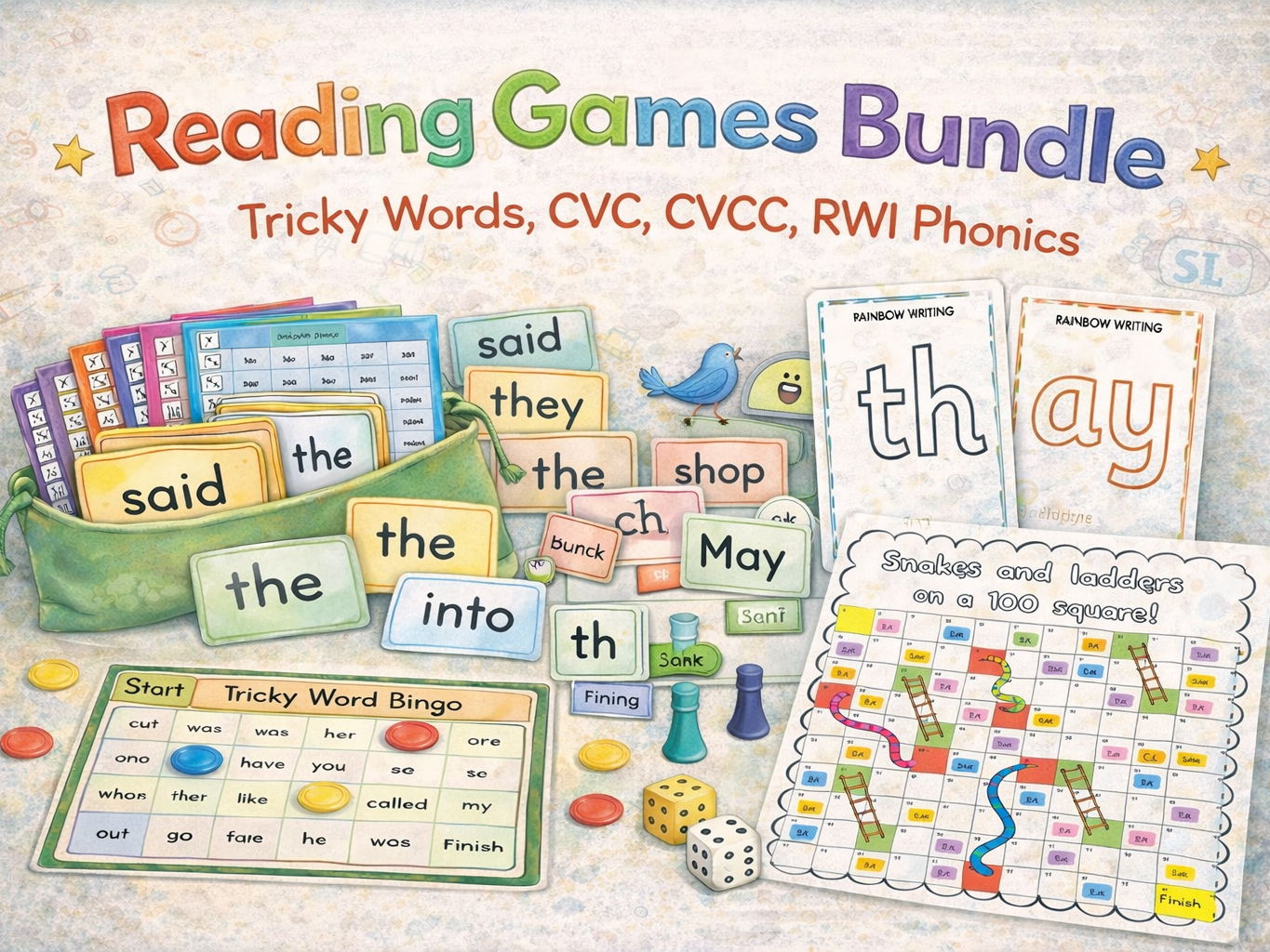 Reading Games Bundle: Tricky Words, CVC, CVCC, RWI Phonics