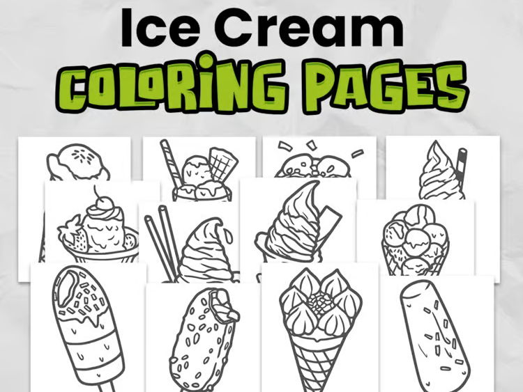 Ice Cream Colouring Pages | Summer Activity | 18 Printable Colouring Sheets