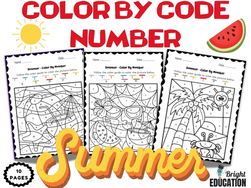 Summer Color By Code Number – End of the Year Math Coloring Sheets