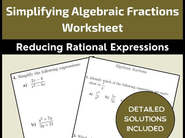 Simplifying Algebraic Fractions Worksheet | Reducing Rational Expressions