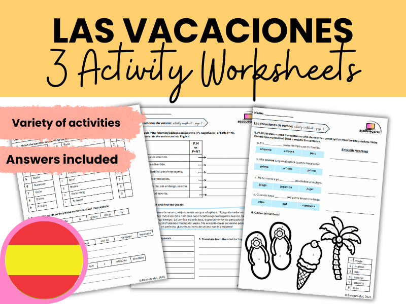 Spanish  - End of Term - Las Vacaciones / Holidays Activity Worksheets x3!