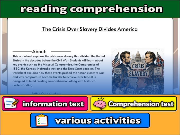 The Crisis Over Slavery Divides America   & Comprehension ����Vlogt