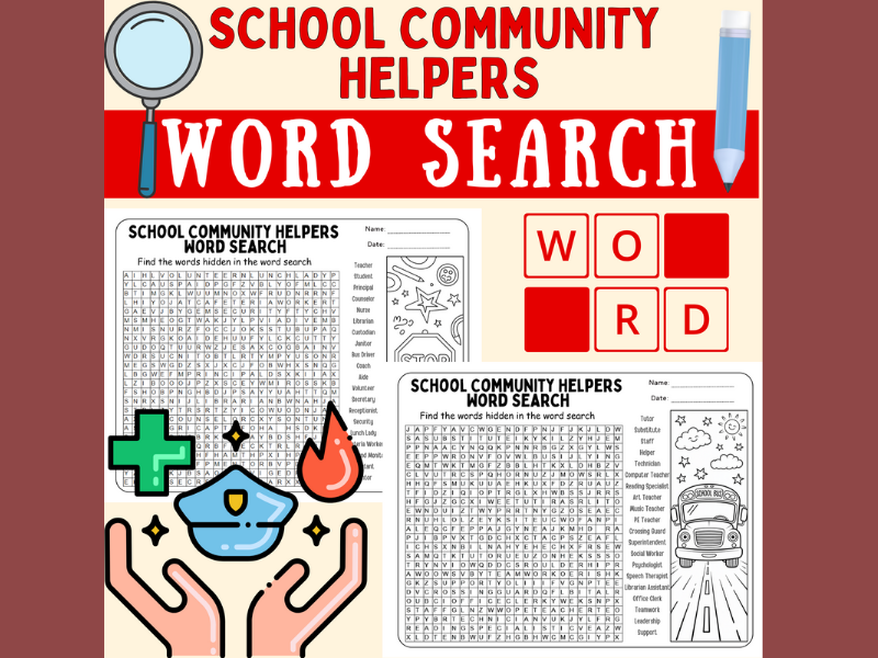 School Community Helpers Word Search | Back to School Vocabulary Puzzle Activity