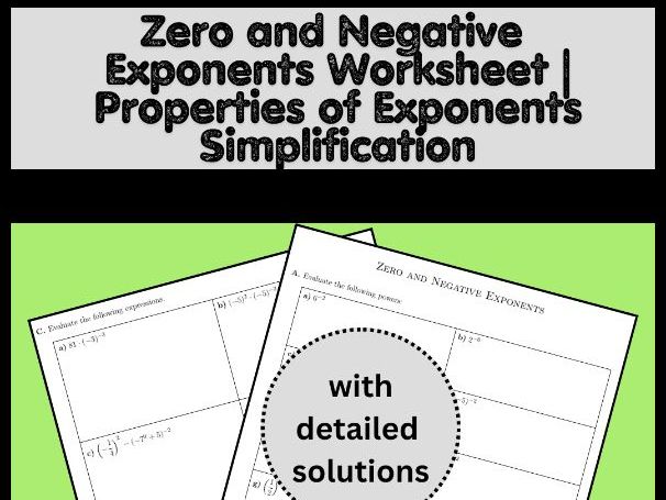 Zero and Negative Exponents Worksheet | Properties of Exponents Simplification