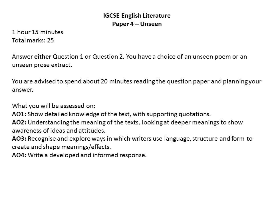 literature paper 4 igcse