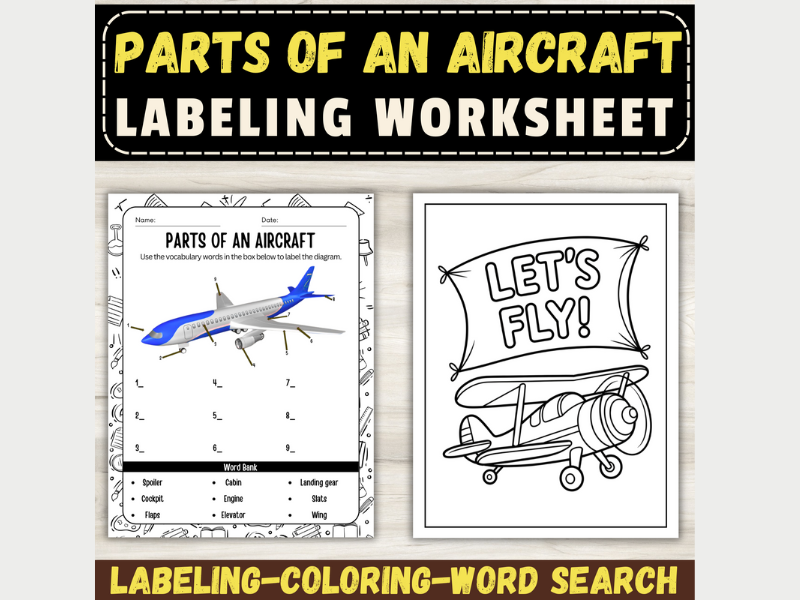 Parts of an Aircraft | Diagram of Airplane: Vocabulary & Coloring pages No prep