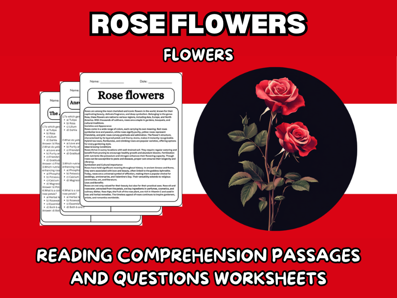 Rose Flowers - Flowers Reading Comprehension Passages & Questions ...