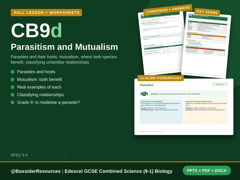 CB9d Parasitism and Mutualism | Edexcel GCSE Combined Science (9-1) | Lesson + Worksheet