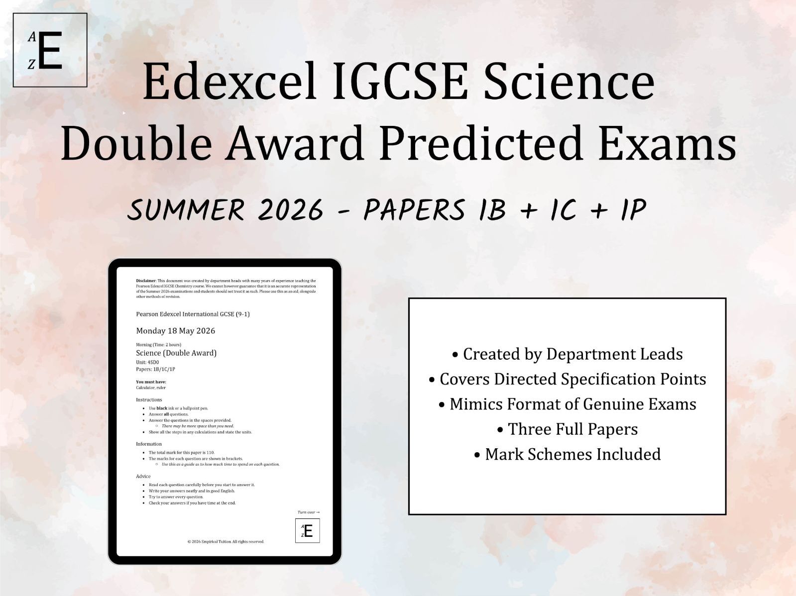 Summer 2026 IGCSE Science (Double Award) Predicted Exams - Papers 1B, 1C and 1P