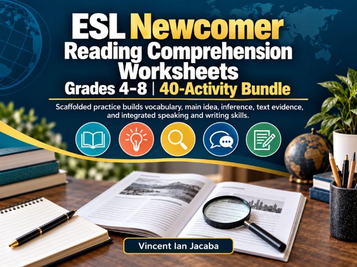 EAL/ESL Newcomer Reading Comprehension Worksheets Grades 4–8 | 40-Activity Bundle