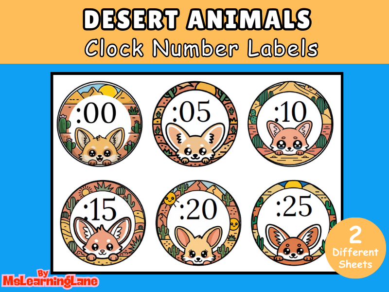 Desert Animals Clock Cover | Printable Classroom Decor for Telling Time