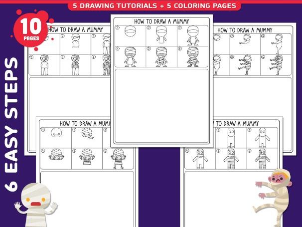How to Draw a Mummy in a Muddle, 6 Easy Steps + 5 Coloring Pages