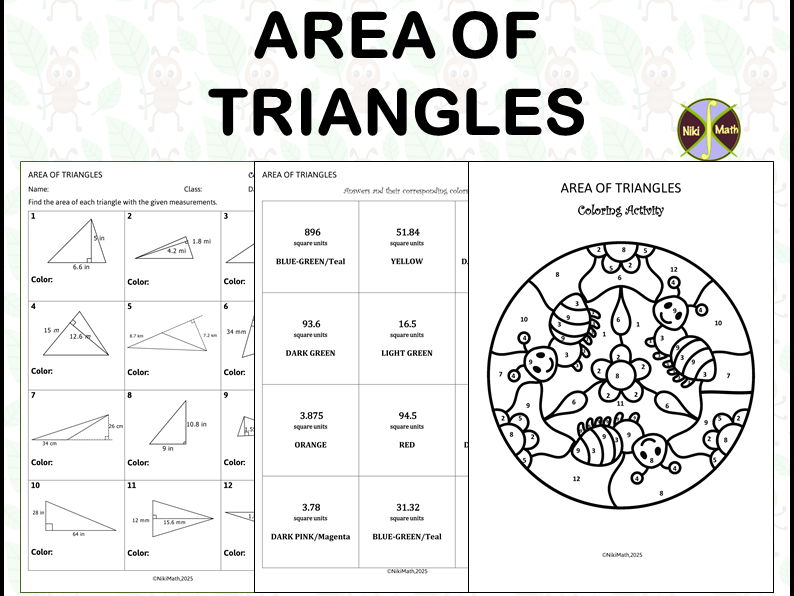 Geometry Grades 5-7: Area of Triangles - Coloring Activity/Color by Code