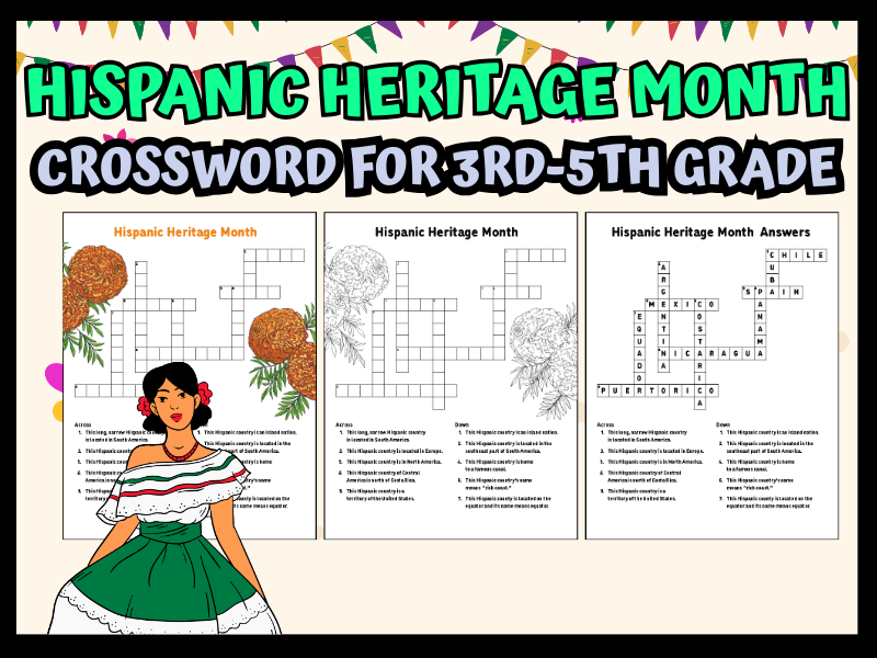 Hispanic Heritage Month Countries Crossword – Printable Activity