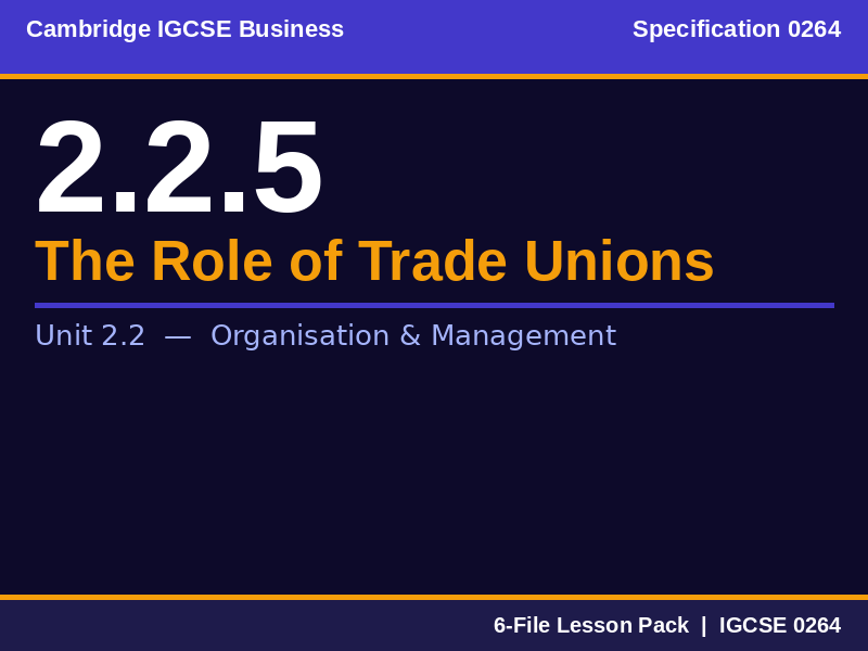 Cambridge IGCSE Business 0264 | 2.2.5 Trade Unions | Lesson Pack