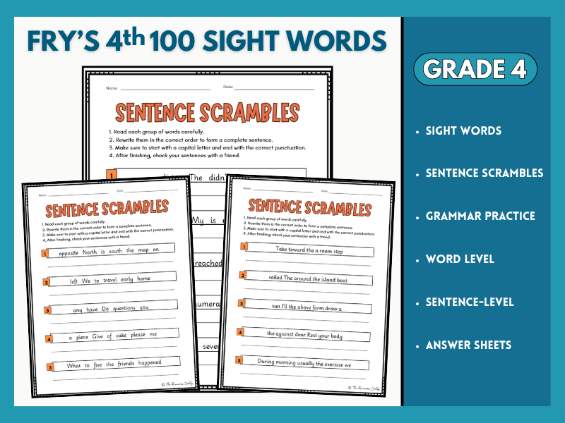Sentence Scrambles | Fry's 4th 100 Sight Words