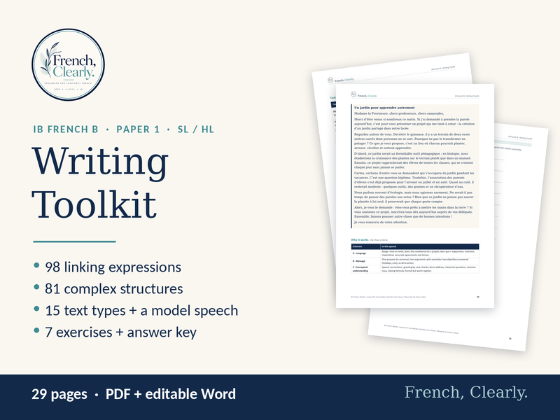 IB French B Writing Toolkit – Linking Expressions & Complex Structures (Paper 1, SL/HL)