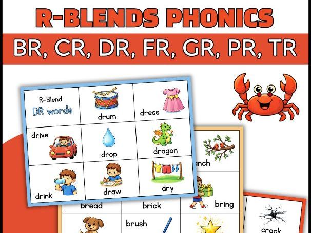 R-Blends Clipart Set – BR, CR, DR, FR, GR, PR, TR Words