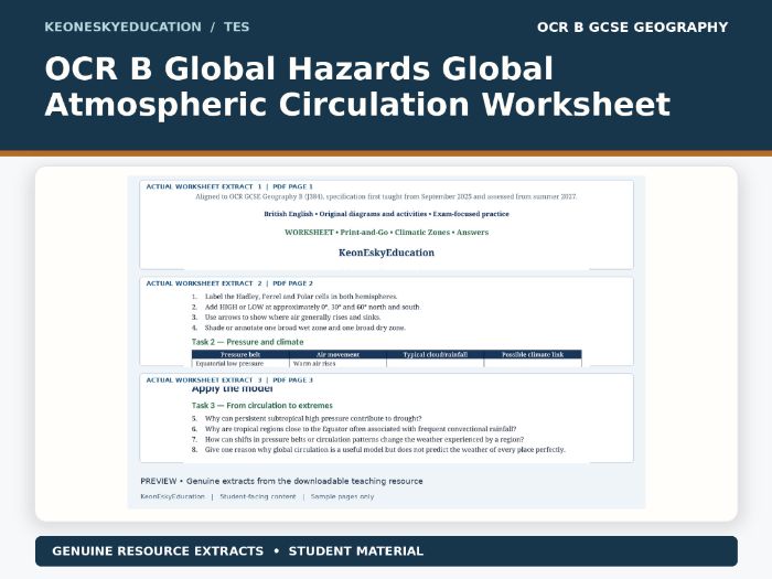 OCR B GCSE Geography (J384) – Global Atmospheric Circulation – GCSE Worksheet