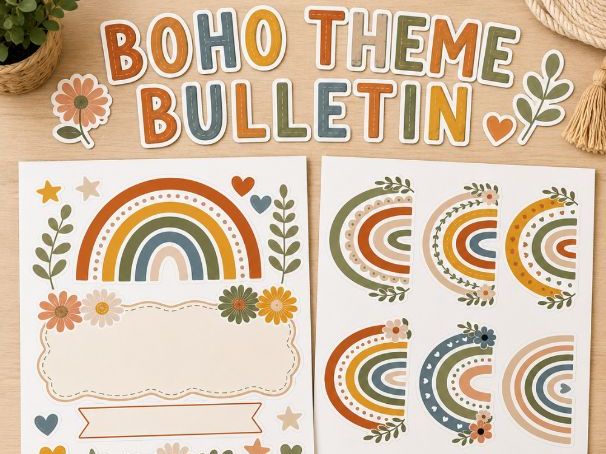 Boho Rainbow Bulletin Board Display Kit | Classroom Display Letters, Borders & Labels