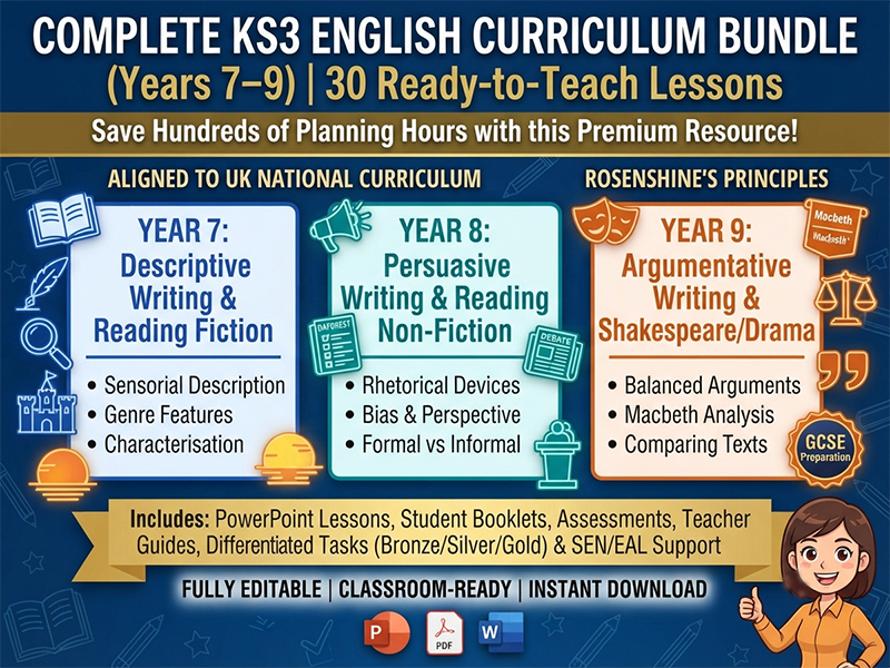 KS3 English Complete Curriculum Bundle Y7–Y9