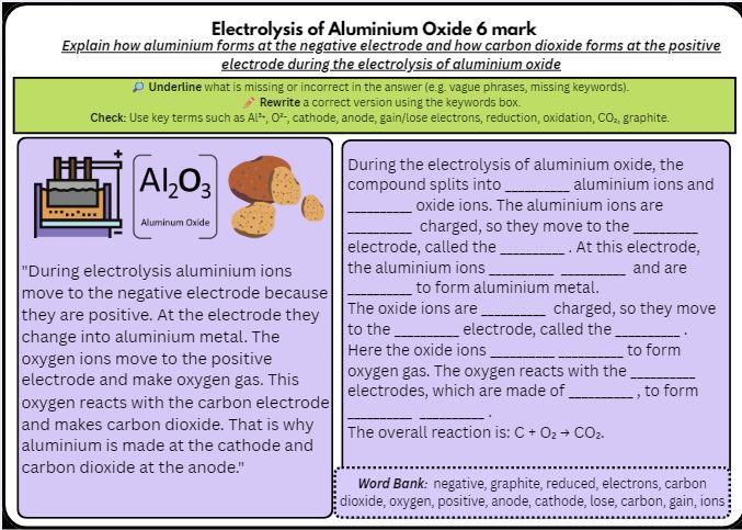 GCSE Chemistry – Electrolysis & Giant Structures (Mini Bundle) | 6 Mark Exam Questions | Scaffolded/Differentiated