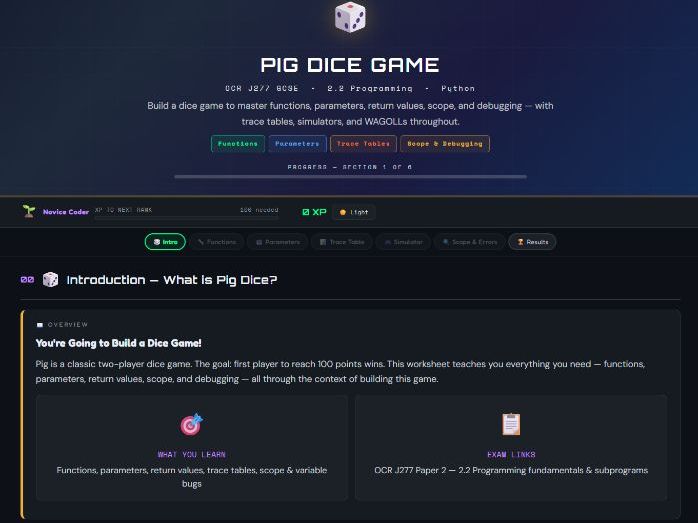 Html Python Worksheet - Pig Dice Game